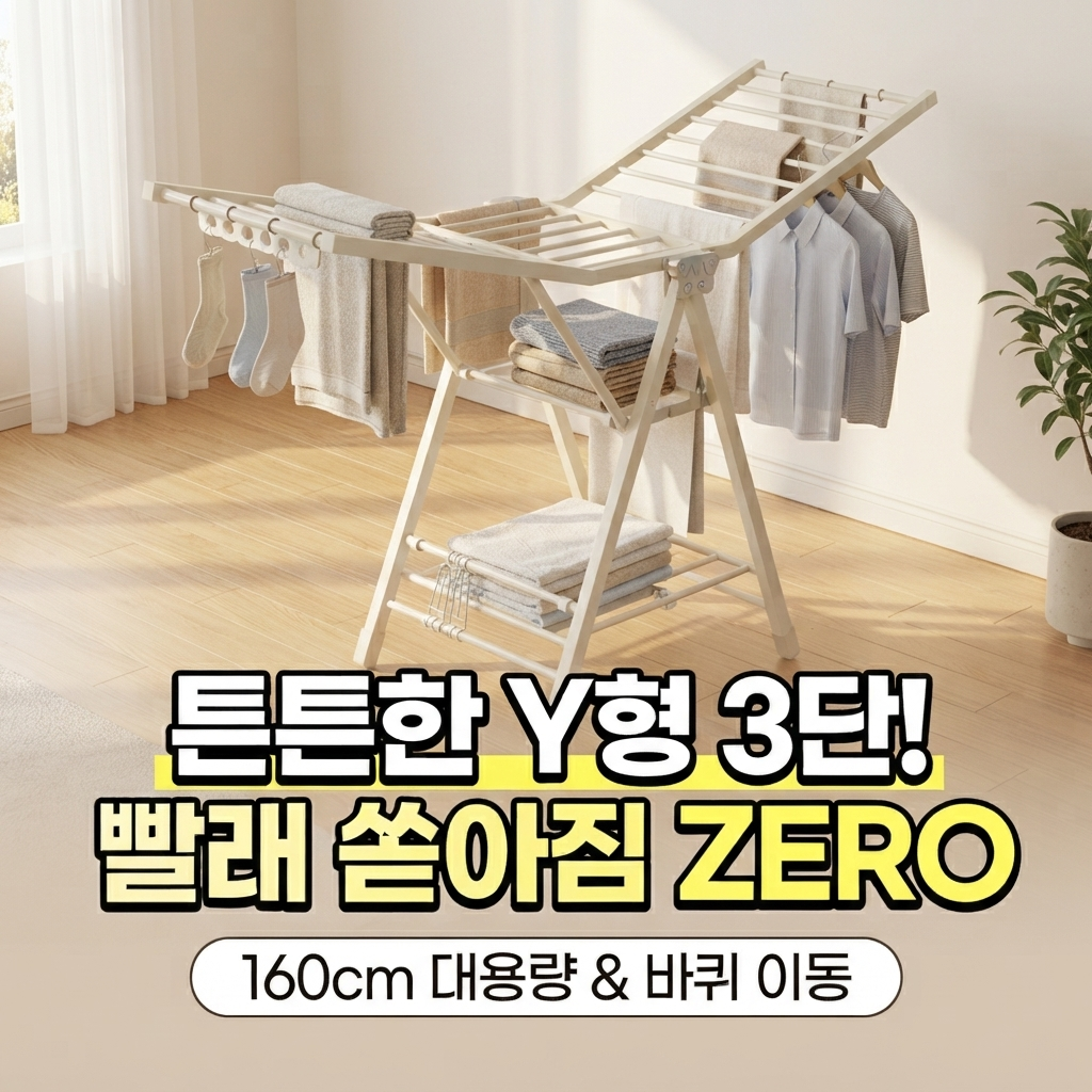 프리미엘 160cm 3단 빨래 건조대 추천｜튼튼한 Y형 접이식 건조대 장단점 제품 이미지